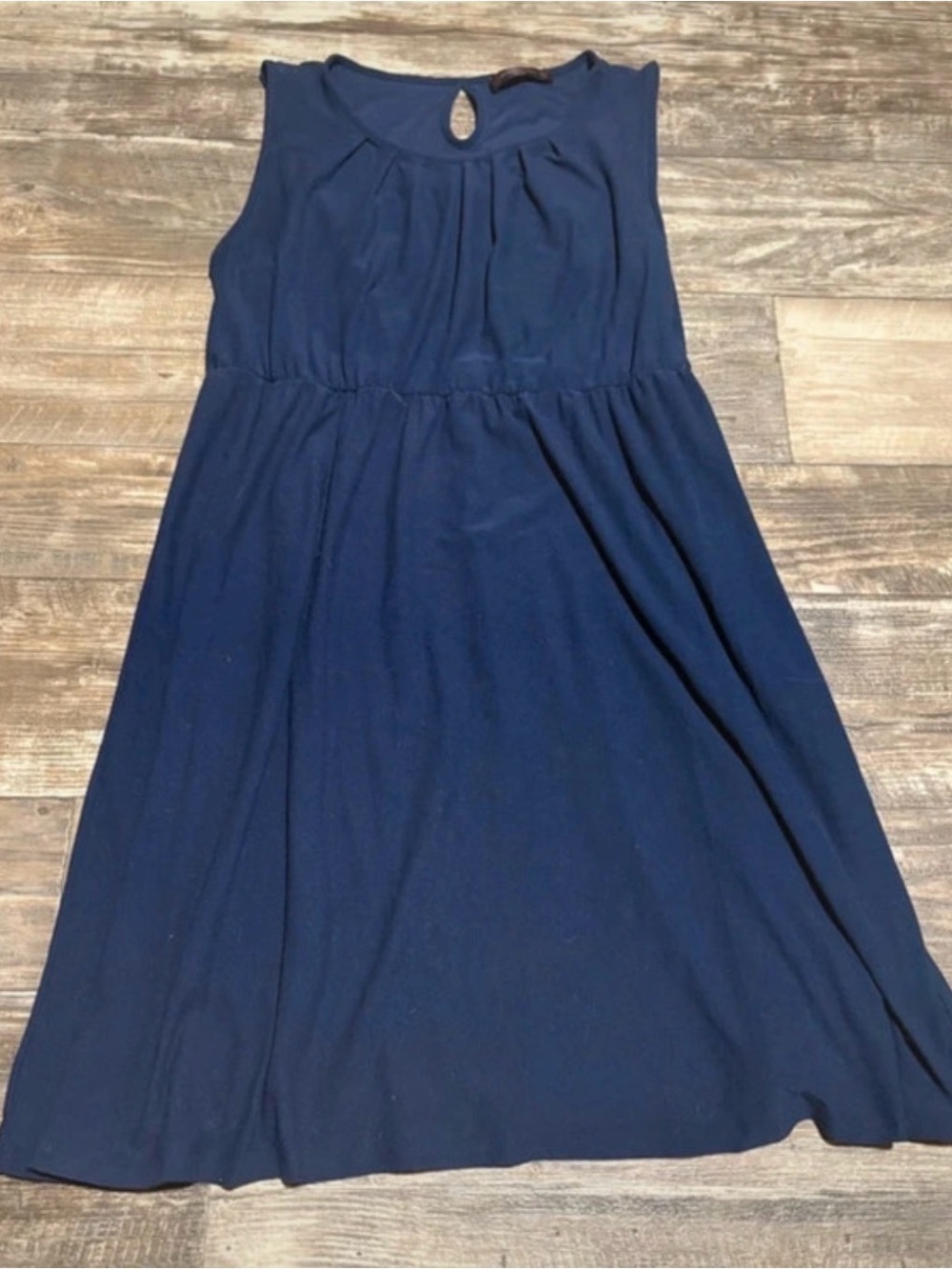 Sleeveless Navy Midi Dress with Pleated Yoke - Brand Unspecified